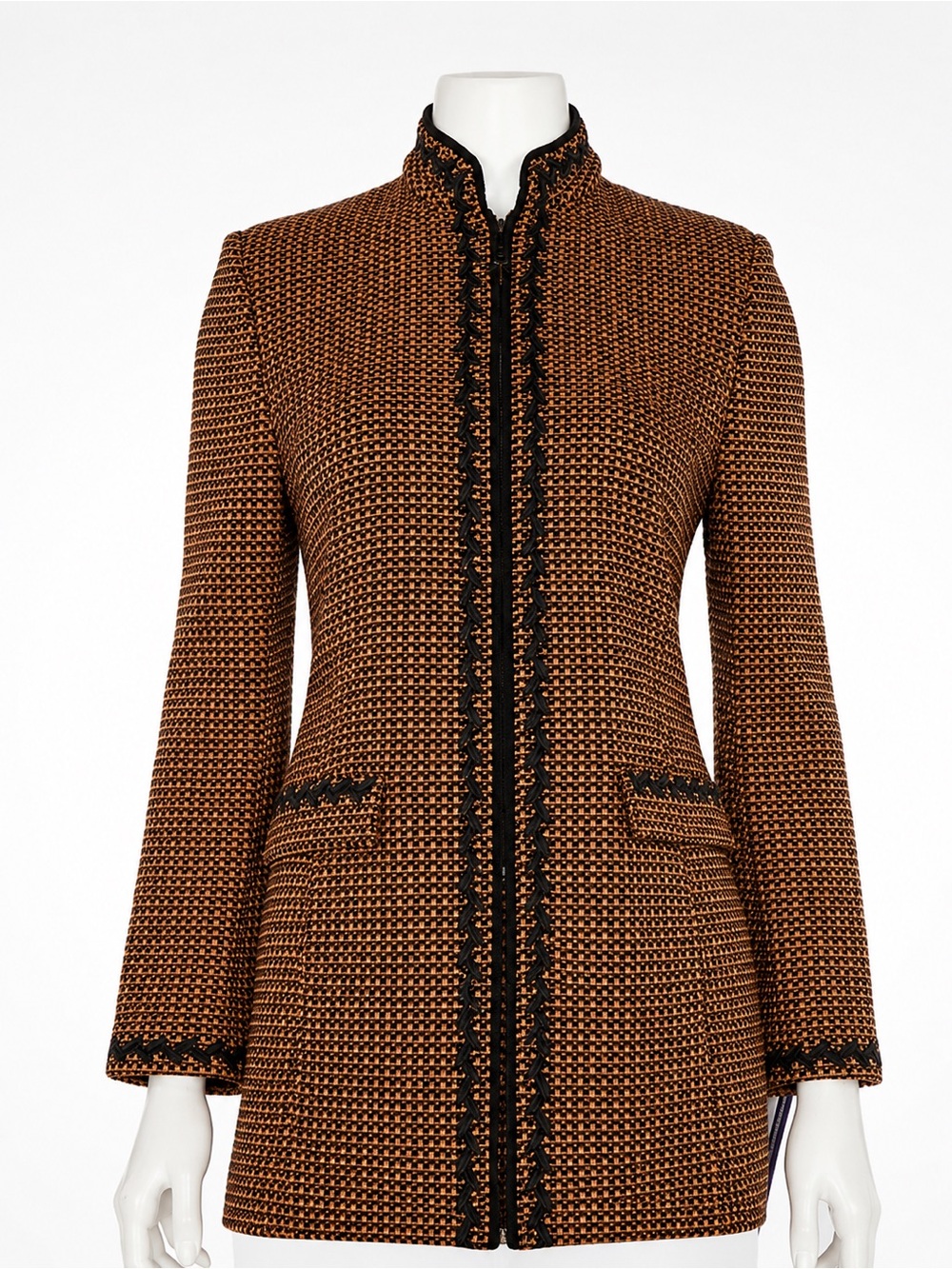 St. John Collection Checked Wool Blend Jacket – Size 6 | Rust Orange & DarkBrown - Picture 4 of 11